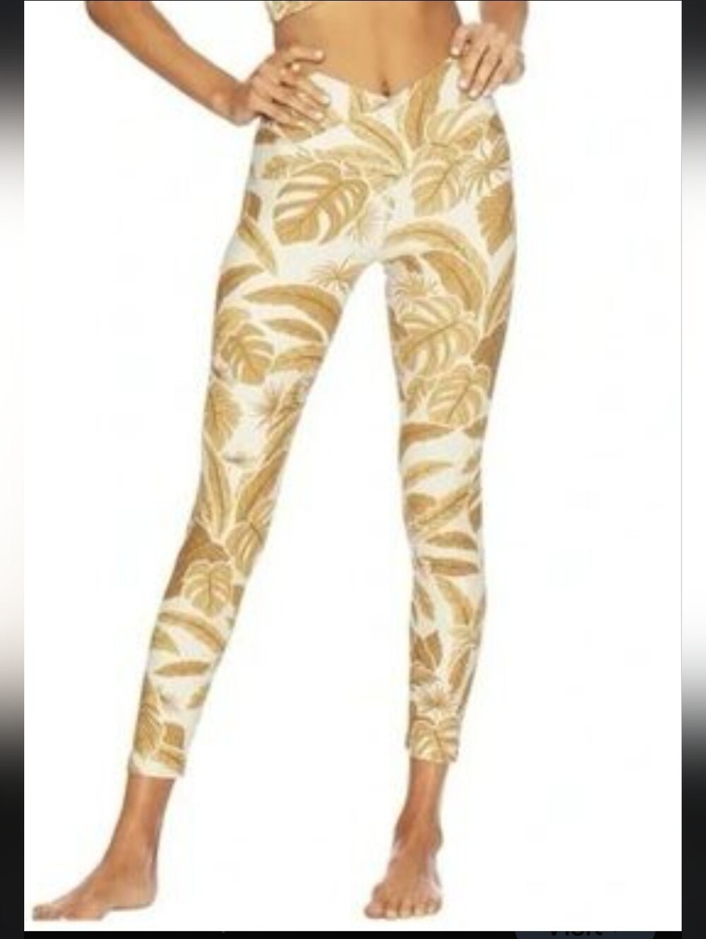 Beach Riot Botanical Tan & Cream Cross Front High-Waist Leggings
